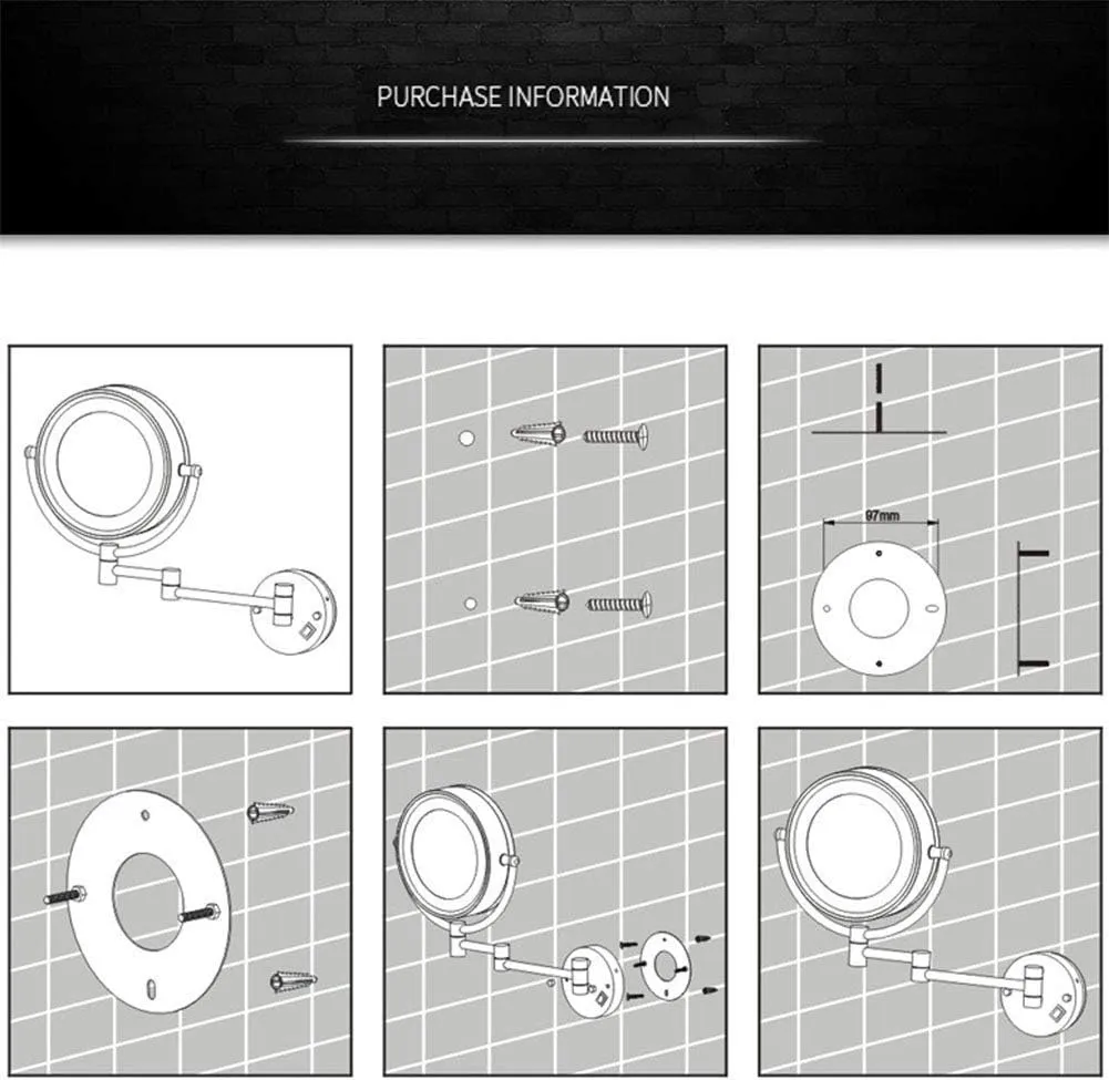 8 in Wall Mounted Makeup Mirror, Makeup Mirror for Bathroom with LED Lights, 360 Degree Swivel, Two-Sided Extendable, 9-Inch Extension, for Girls (Mat