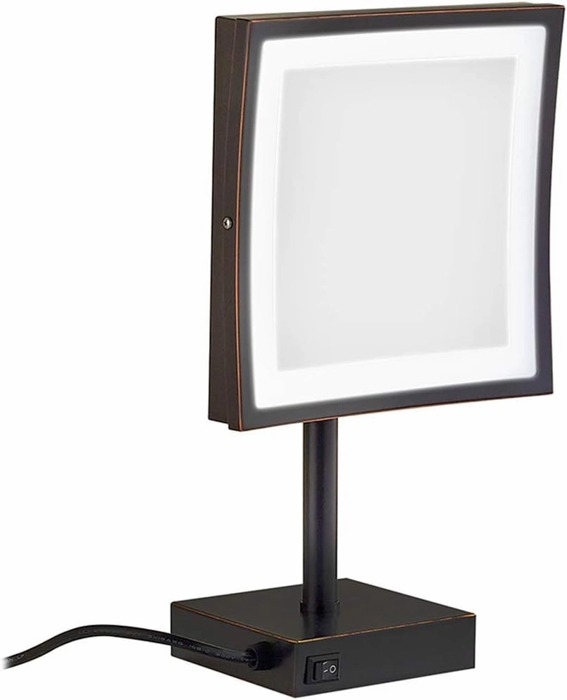 8.5 Inch Makeup Mirrors, Vanity LED Lighted Brass Adjustable Standing Cosmetic 3X Magnifying with Switch Plug(Black)