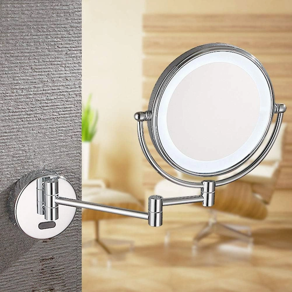 8 in Wall Mounted Makeup Mirror, Makeup Mirror for Bathroom with LDE Lights, 360 Degree Swivel, Two-Sided Extendable, 9-Inch Extension, for Girls