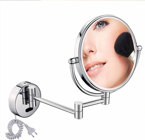 8 in Wall Mounted Makeup Mirror, Makeup Mirror for Bathroom with LDE Lights, 360 Degree Swivel, Two-Sided Extendable, 9-Inch Extension, for Girls