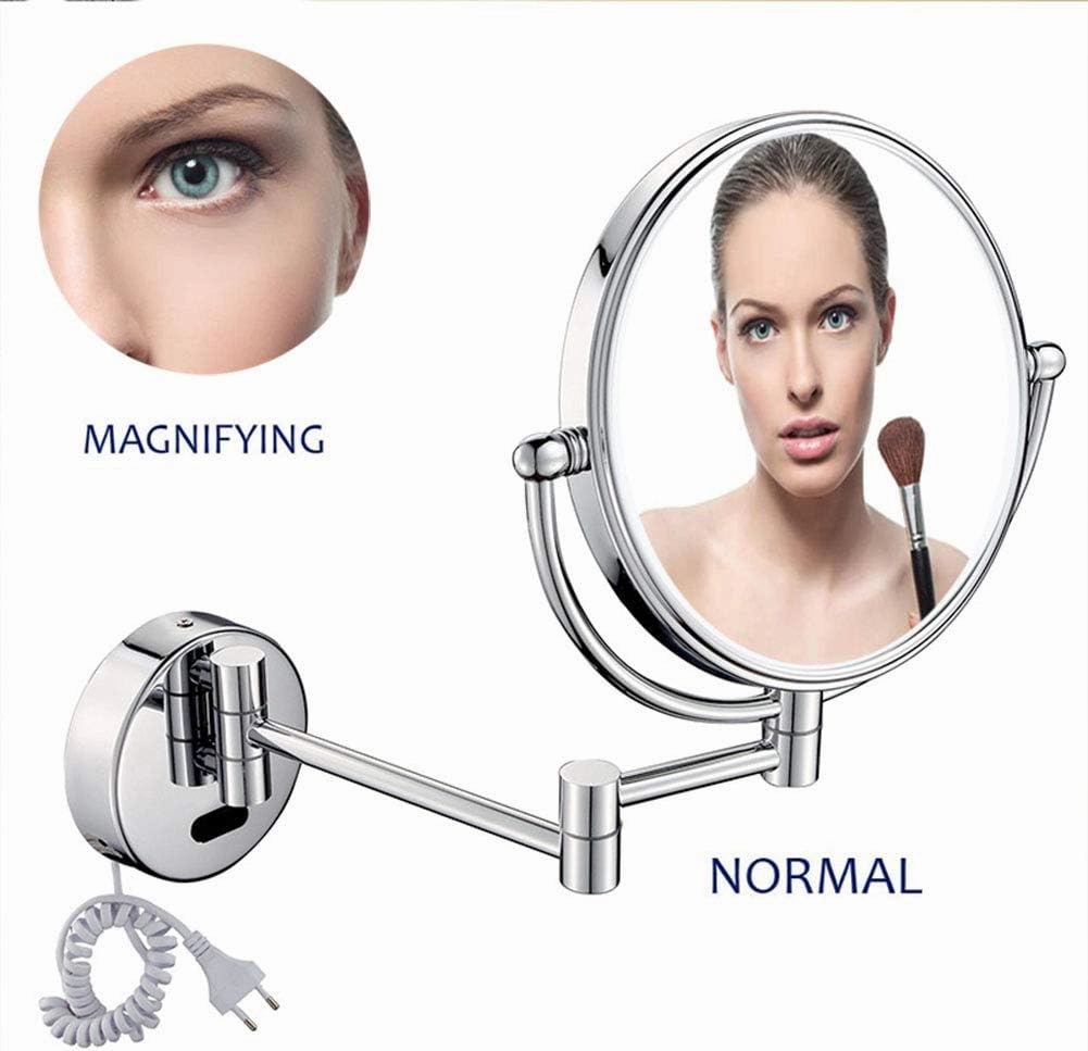 8 in Wall Mounted Makeup Mirror, Makeup Mirror for Bathroom with LDE Lights, 360 Degree Swivel, Two-Sided Extendable, 9-Inch Extension, for Girls