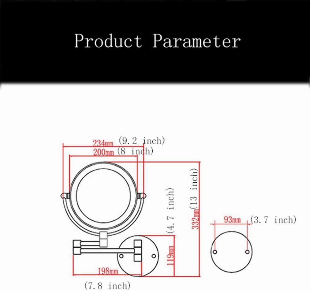 8 in Wall Mounted Makeup Mirror, Makeup Mirror for Bathroom with LDE Lights, 360 Degree Swivel, Two-Sided Extendable, 9-Inch Extension, for Girls