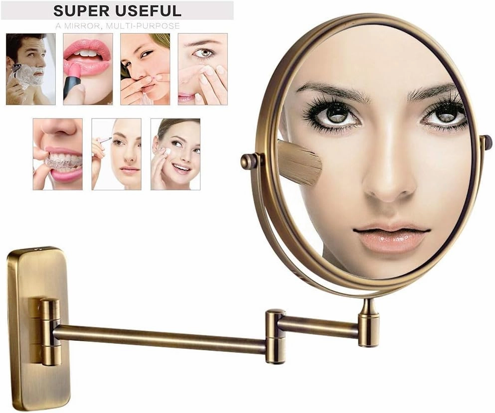 8 Inch Bathroom Vanity Mirrors, Wall Mounted Magnifying Sturdy Double Sided Adjustable Cosmetic Shaving Makeup(Bronze,5X)