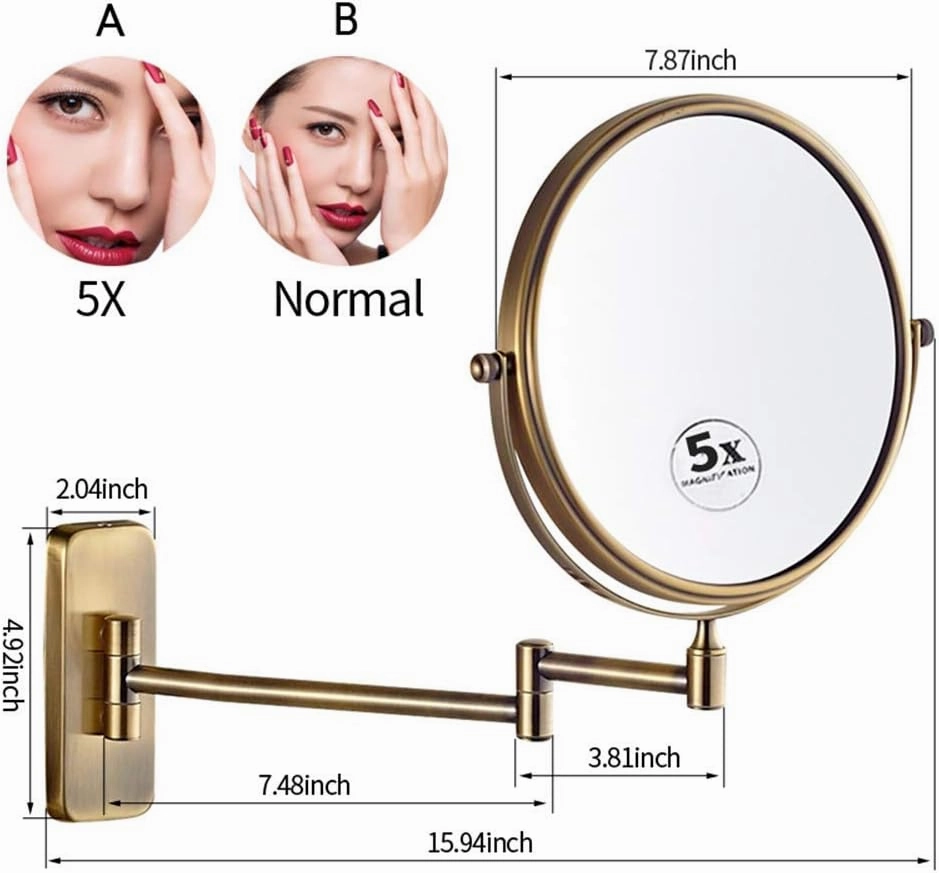 8 Inch Bathroom Vanity Mirrors, Wall Mounted Magnifying Sturdy Double Sided Adjustable Cosmetic Shaving Makeup(Bronze,5X)