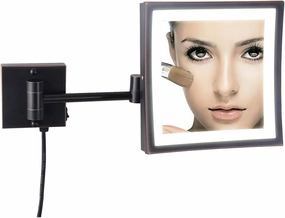 8-Inch Brass Wall-Mounted Makeup Mirror with LED Light & Magnification, 360° Rotation, Extendable Arm, 3X/5X Magnification(Black,5X)
