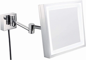 8-Inch Brass Wall-Mounted Makeup Mirror with LED Light & Magnification, 360° Rotation, Extendable Arm, 3X/5X Magnification(Chrome,5X)