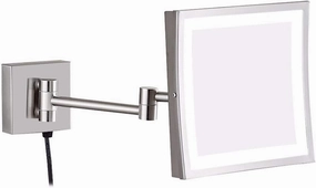 8-Inch Brass Wall-Mounted Makeup Mirror with LED Light & Magnification, 360° Rotation, Extendable Arm, 3X/5X Magnification(Nickel,3X)