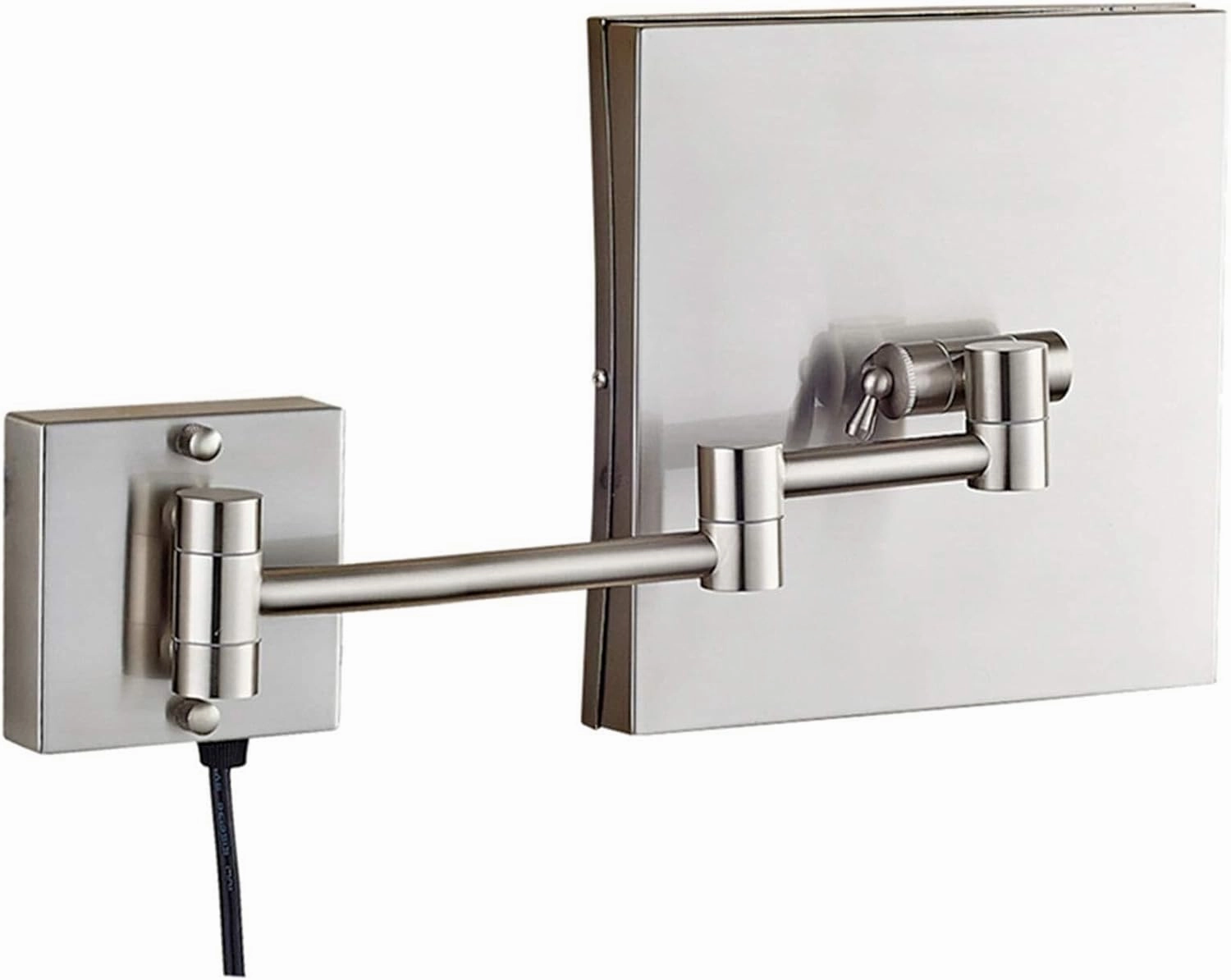 8-Inch Brass Wall-Mounted Makeup Mirror with LED Light & Magnification, 360° Rotation, Extendable Arm, 3X/5X Magnification(Nickel,3X)