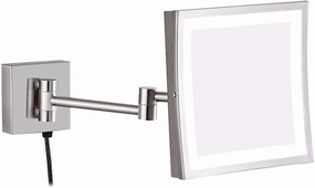 8-Inch Brass Wall-Mounted Makeup Mirror with LED Light & Magnification, 360° Rotation, Extendable Arm, 3X/5X Magnification(Nickel,5X)