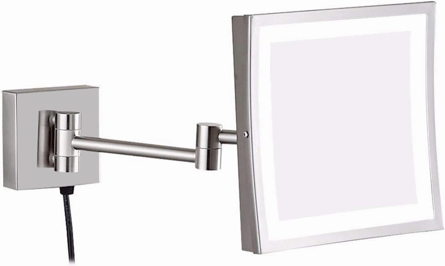 8-Inch Brass Wall-Mounted Makeup Mirror with LED Light & Magnification, 360° Rotation, Extendable Arm, 3X/5X Magnification(Nickel,5X)