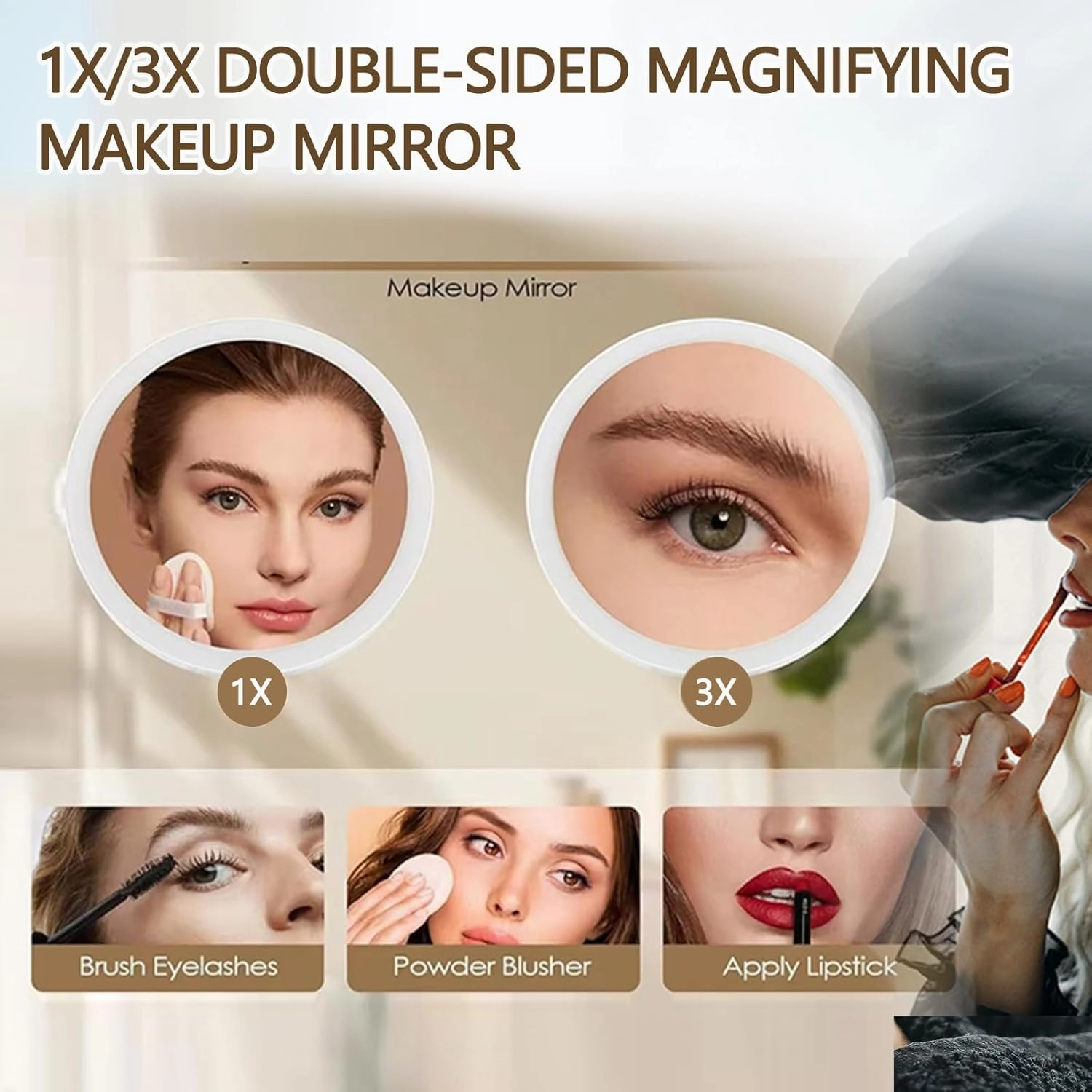 8 Inch Countertop Makeup Mirrors, Double Sided Standing Vanity Mirror with Magnification, 360° Swivel Tabletop Cosmetic Shaving Mirrors,for Bathroom or Bedroom,5X,Antique Bronze
