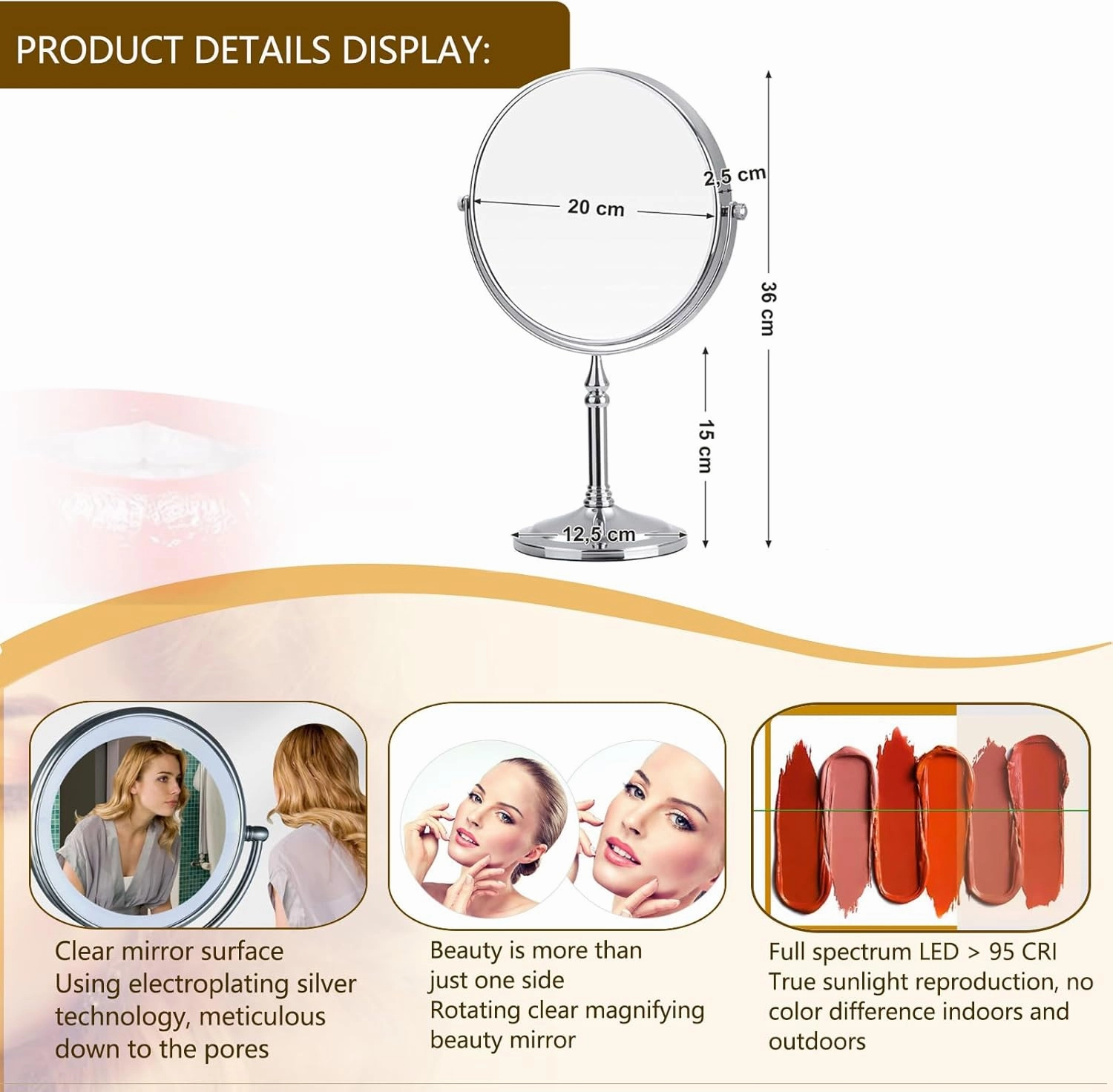 8 Inch Countertop Makeup Mirrors, Double Sided Standing Vanity Mirror with Magnification, 360° Swivel Tabletop Cosmetic Shaving Mirrors,for Bathroom or Bedroom,5X,Antique Bronze
