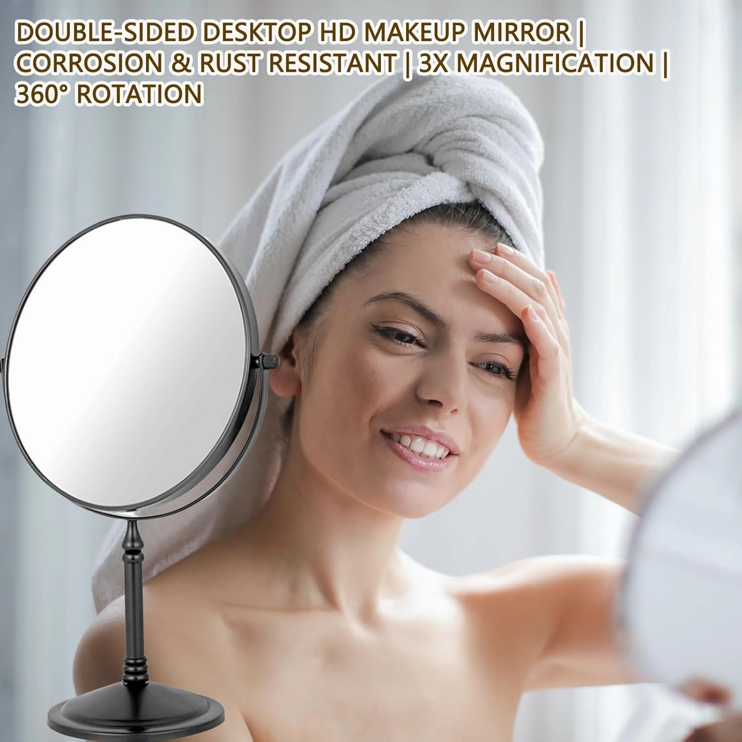 8 Inch Countertop Makeup Mirrors, Double Sided Standing Vanity Mirror with Magnification, 360° Swivel Tabletop Cosmetic Shaving Mirrors,for Bathroom or Bedroom,5X,Antique Bronze