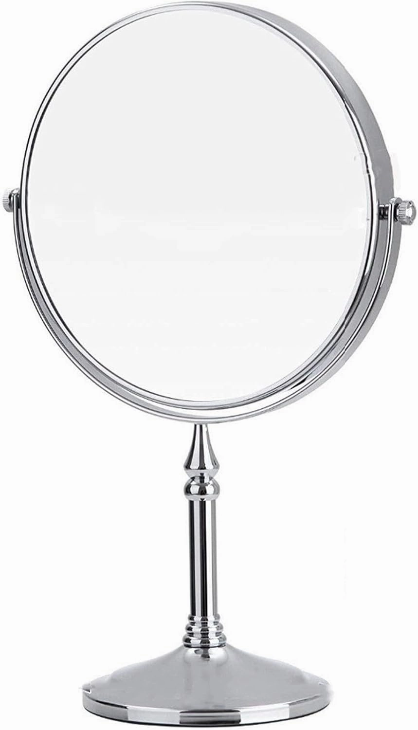 8 Inch Double Sided Standing Makeup Mirrors, Magnification & Regular Professional 360° Rotating Brass Vanity Cosmetic Mirrors,Chrome,3X
