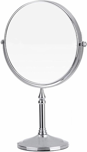 8 Inch Double Sided Standing Makeup Mirrors, Magnification & Regular Professional 360° Rotating Brass Vanity Cosmetic Mirrors,Chrome,3X