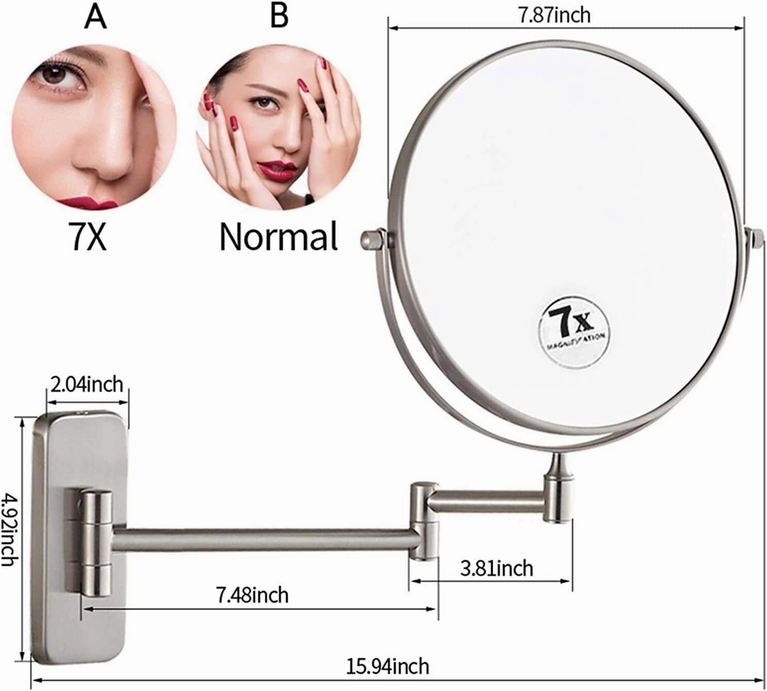 8 Inch Makeup Mirrors, Double Sided Brass Magnifying Mirror, Extendable Folding 360° Swivel Vanity Shaving Mirrors(1,5X)