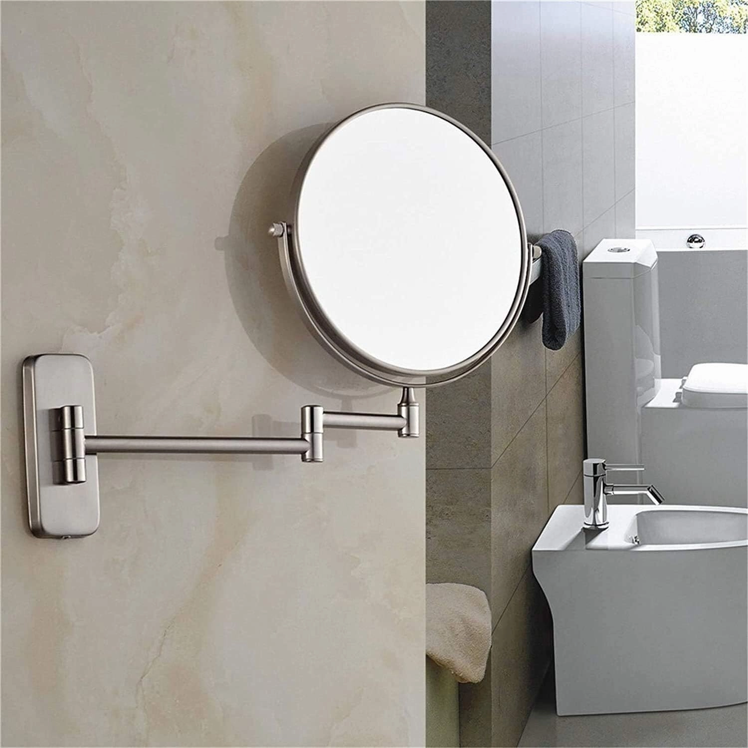 8 Inch Makeup Mirrors, Double Sided Brass Magnifying Mirror, Extendable Folding 360° Swivel Vanity Shaving Mirrors(1,5X)