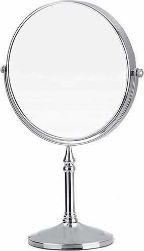 8 Inch Standing Makeup Mirrors, Double Sided Magnification and Regular 360 Rotating Brass Vanity Cosmetic(Chrome,10X)