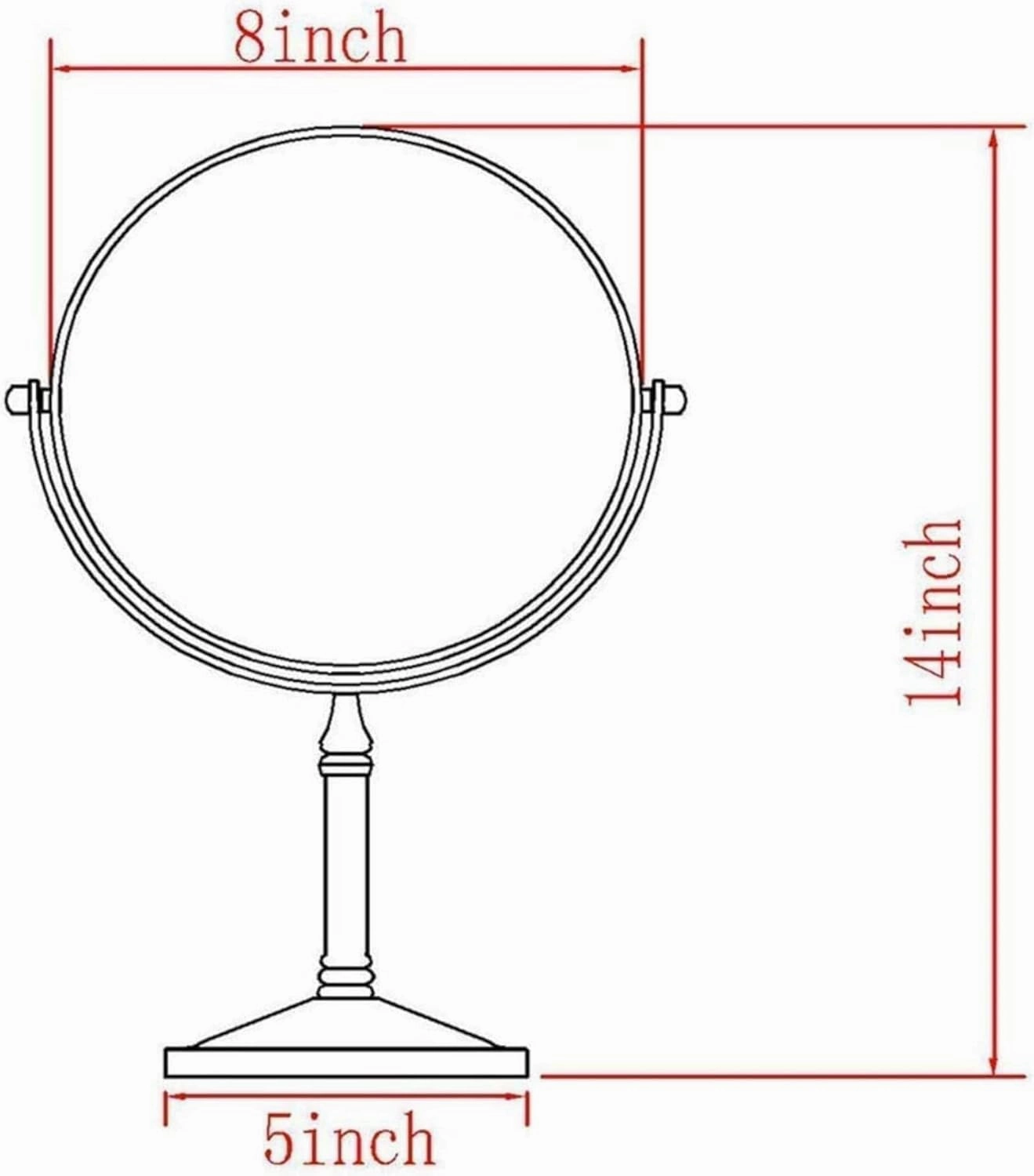8 Inch Standing Makeup Mirrors, Double Sided Magnification and Regular 360 Rotating Brass Vanity Cosmetic(Chrome,10X)