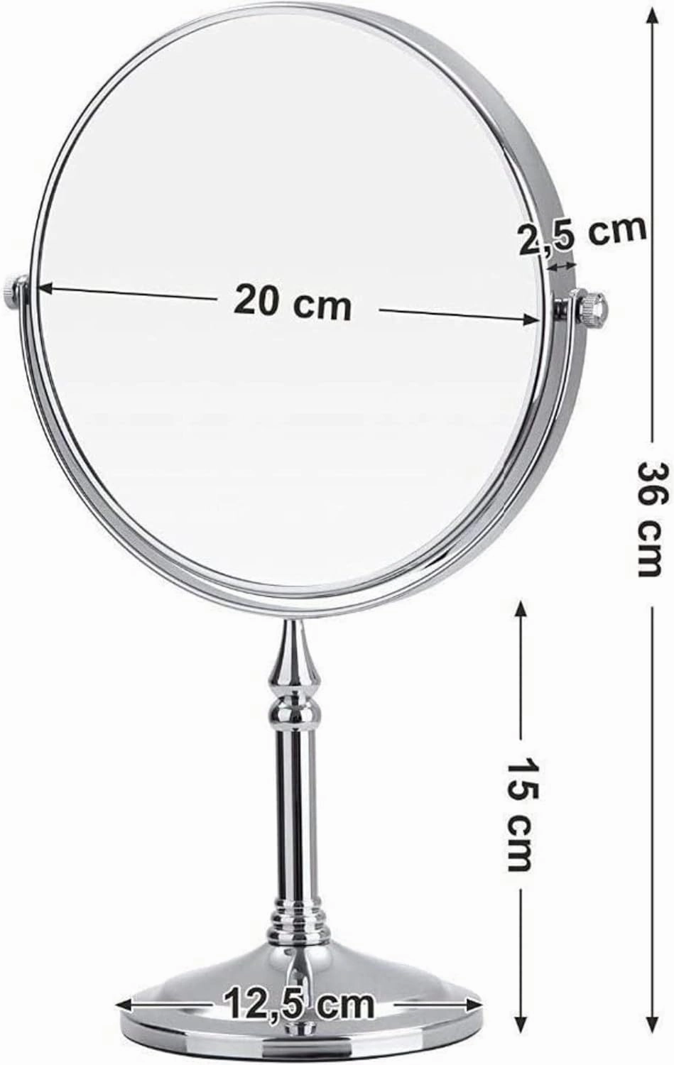 8 Inch Standing Makeup Mirrors, Double Sided Magnification and Regular 360 Rotating Brass Vanity Cosmetic(Chrome,10X)