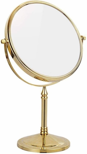 8 Inch Standing Makeup Mirrors,Double Sided Magnification and Regular 360 Rotating Brass Vanity Cosmetic,Gold,3X
