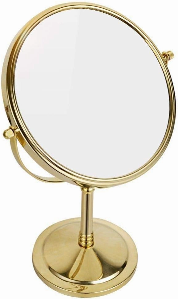 8 Inch Standing Makeup Mirrors,Double Sided Magnification and Regular 360 Rotating Brass Vanity Cosmetic,Gold,3X