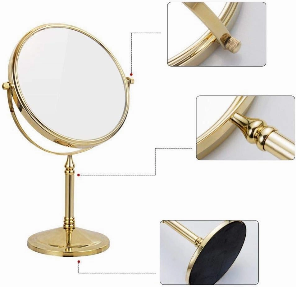 8 Inch Standing Makeup Mirrors,Double Sided Magnification and Regular 360 Rotating Brass Vanity Cosmetic,Gold,3X