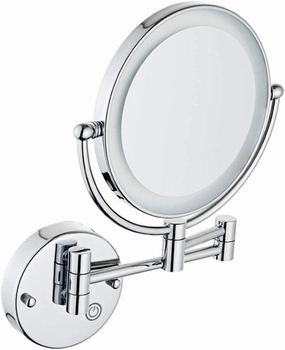 8-Inch Two-Sided Swivel Wall Mounted Makeup Mirror with Magnification, Makeup Mirror with LDE Lights, 11.1-Inch Extension, 360 Degree Swivel Rotation, for Bathroom