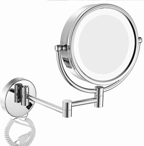8" LED Wall Mounted Makeup Mirror, 360° Swivel Extendable, Double-Sided 1X/3X/5X/7X/10X Magnifying Vanity Mirror with Chrome Finish(Silver,3X)