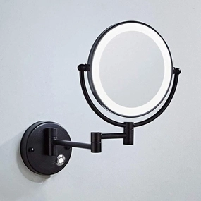 8" Wall Mounted Makeup Mirror with 3X Magnification, Dual-Sided LED Lighted Swivel Mirror, Extendable Arm, Black