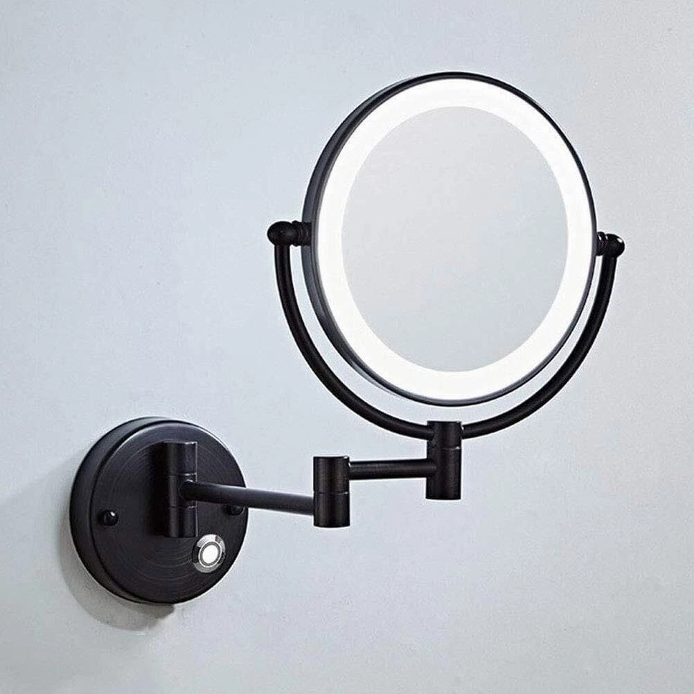 8" Wall Mounted Makeup Mirror with 3X Magnification, Dual-Sided LED Lighted Swivel Mirror, Extendable Arm, Black