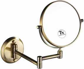 8" Wall Mounted Makeup Mirror with Lights, Double-Sided Brass Magnifying Mirror, 10X Magnification, Adjustable, Swivel for Shaving Beauty(Bronze,3X)