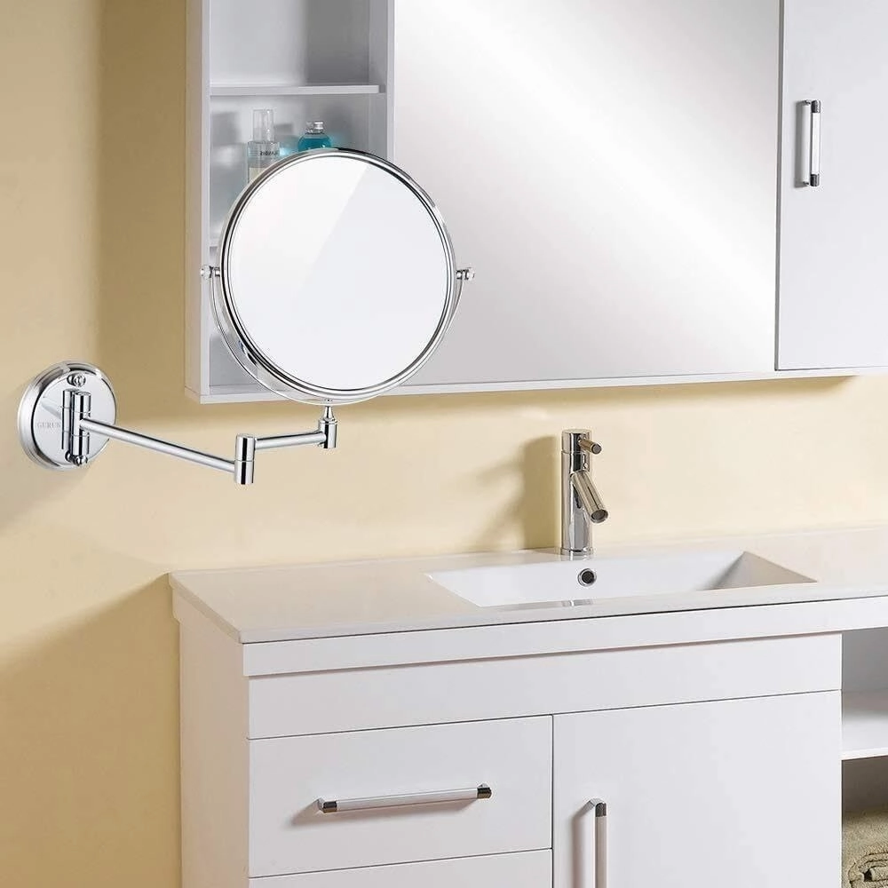 8" Wall Mounted Makeup Mirror with Lights, Double-Sided Brass Magnifying Mirror, 10X Magnification, Adjustable, Swivel for Shaving Beauty(Chrome,3X)