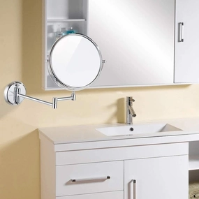 8" Wall Mounted Makeup Mirror with Lights, Double-Sided Brass Magnifying Mirror, 10X Magnification, Adjustable, Swivel for Shaving Beauty(Chrome,3X)