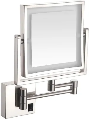 8" LED Wall-Mounted Makeup Mirror, 360° Swivel Extendable, 3X Magnifying Double-Sided Lighted Vanity Mirror for Makeup, Shaving Grooming(Nickel,Plug)