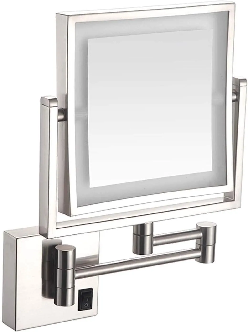 8" LED Wall-Mounted Makeup Mirror, 360° Swivel Extendable, 3X Magnifying Double-Sided Lighted Vanity Mirror for Makeup, Shaving Grooming(Nickel,Plug)