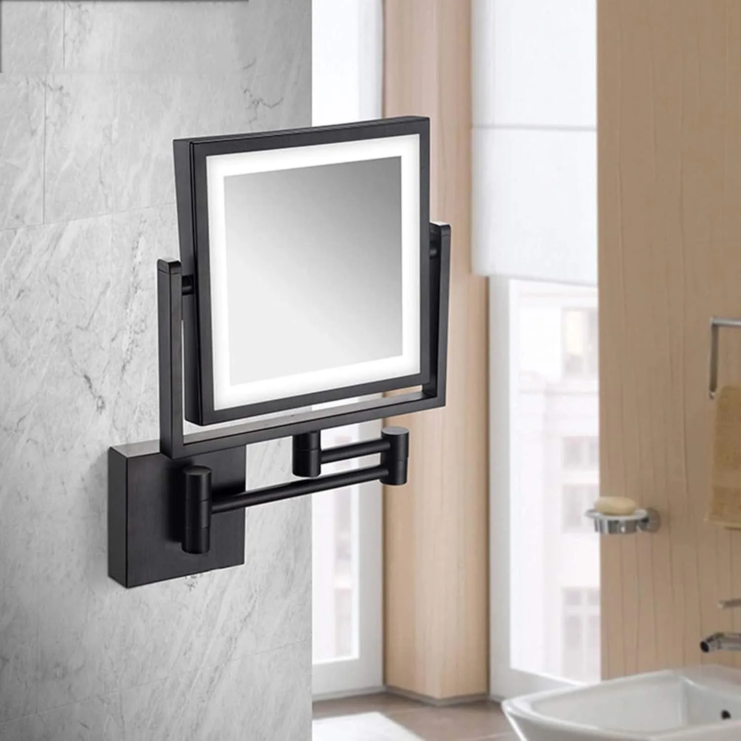 8" LED Wall-Mounted Makeup Mirror, 360° Swivel Extendable, 3X Magnifying Double-Sided Lighted Vanity Mirror for Makeup, Shaving Grooming(Nickel,Plug)
