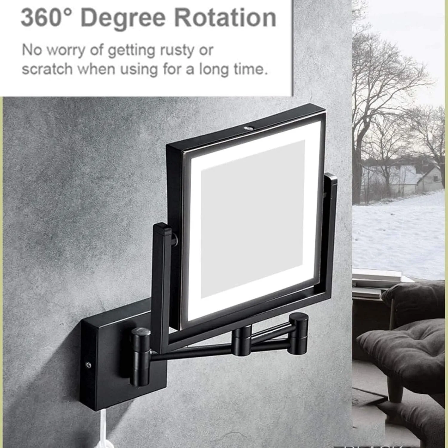 8" LED Wall-Mounted Makeup Mirror, 360° Swivel Extendable, 3X Magnifying Double-Sided Lighted Vanity Mirror for Makeup, Shaving Grooming(Nickel,Plug)