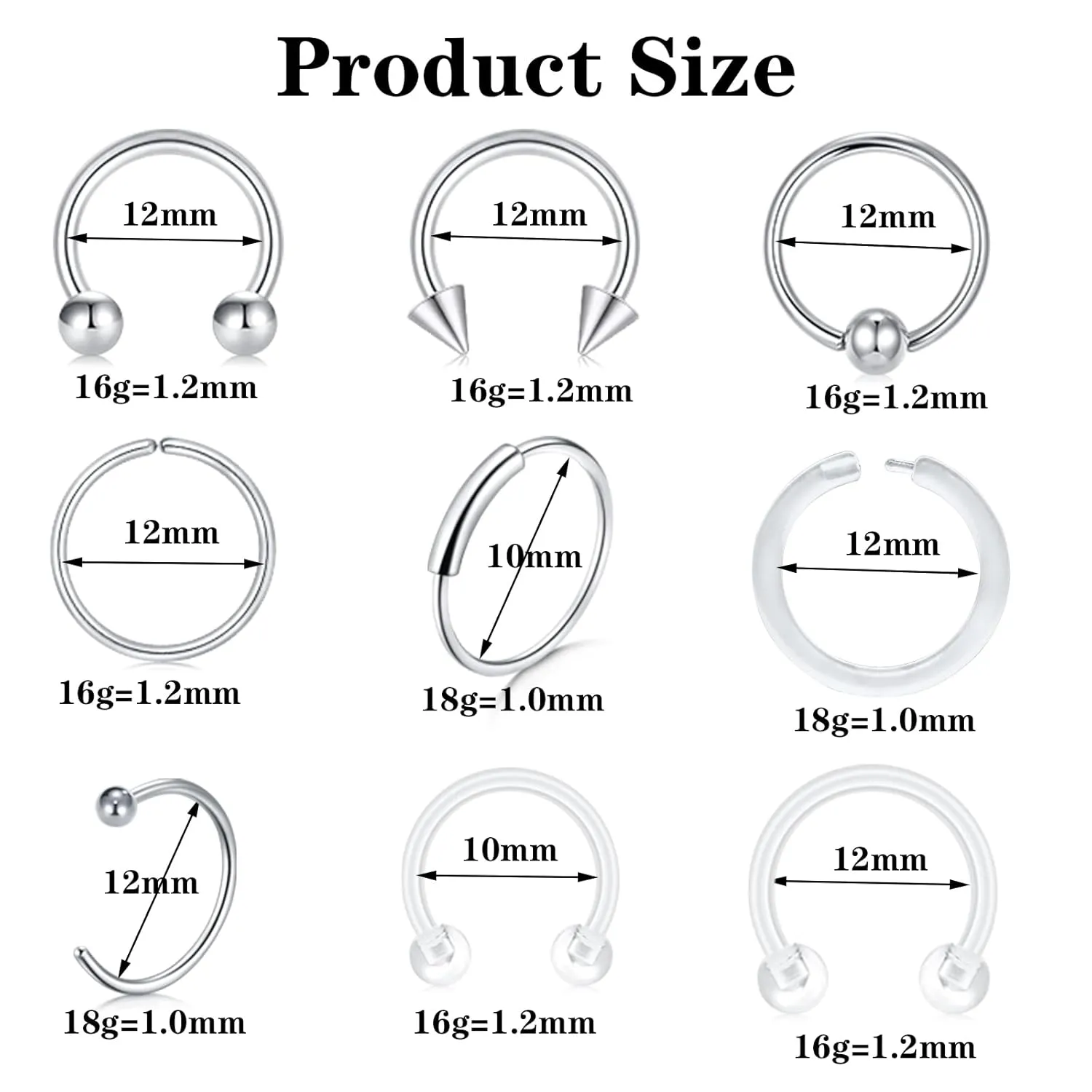 90PCS Piercing Kit, Stainless Steel 14G 16G 18G Piercing Needles Kit Ear Nose Tongue Tragus Cartilage Daith Eyebrow Belly Button Rings Lip Nipple Clear Retainer Piercing Jewelry