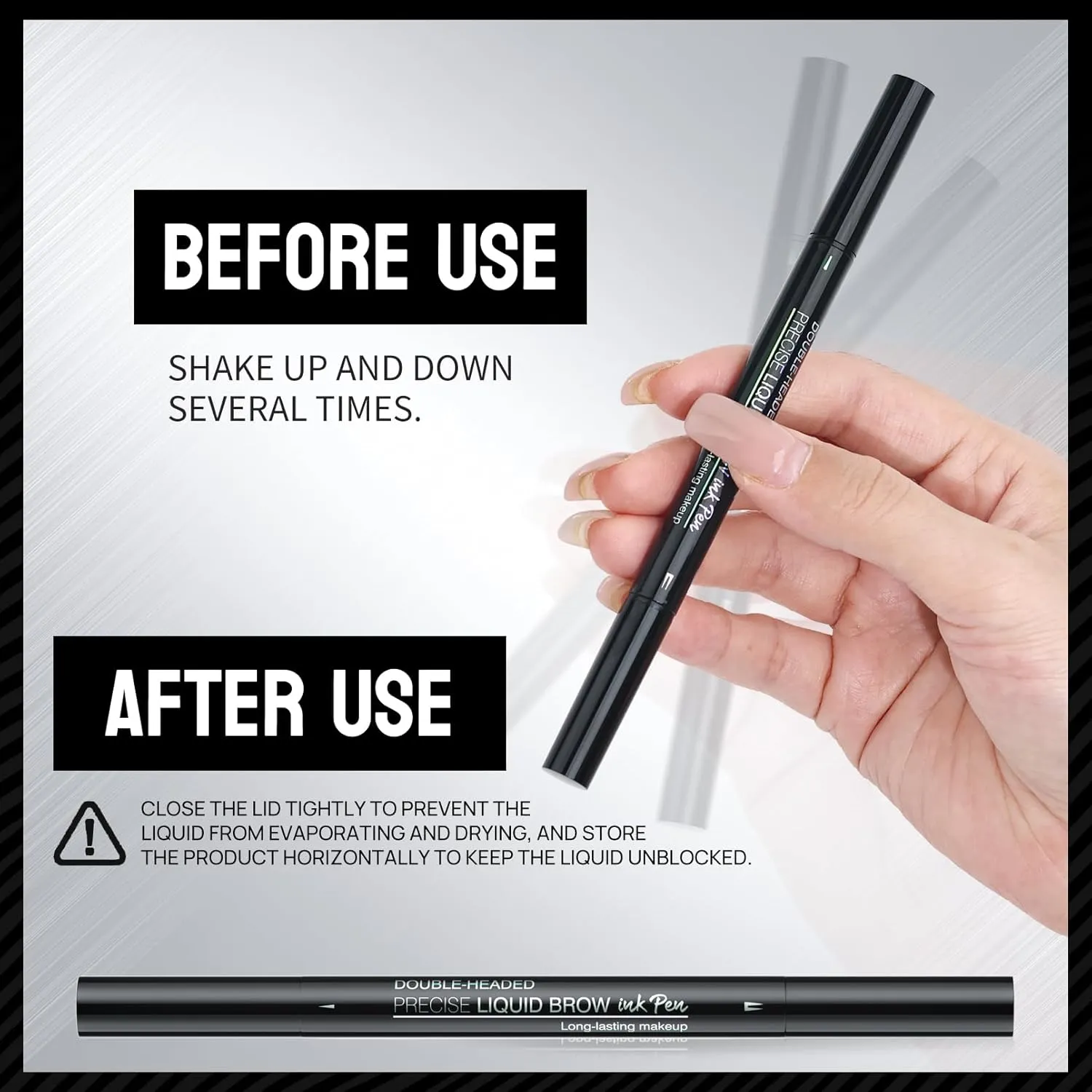 9708 2-Tip Double-Ended Eyebrow Pen, 2-in-1, with Eyebrow Brush. Waterproof and Sweat Proof,Precise Liquid Brow, 5 Shades, Long-Lasting (3#Dark Brown)
