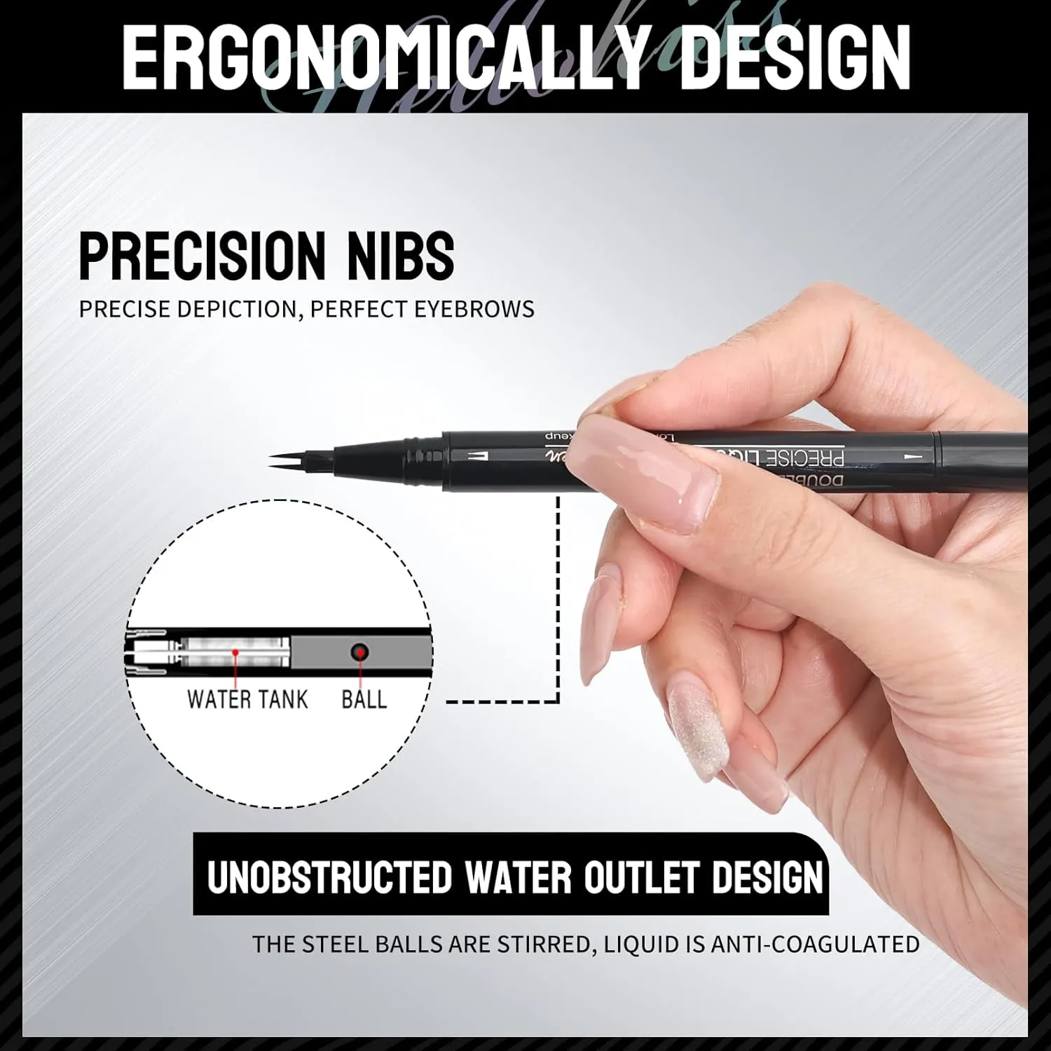 9708 2-Tip Double-Ended Eyebrow Pen, 2-in-1, with Eyebrow Brush. Waterproof and Sweat Proof,Precise Liquid Brow, 5 Shades, Long-Lasting (3#Dark Brown)