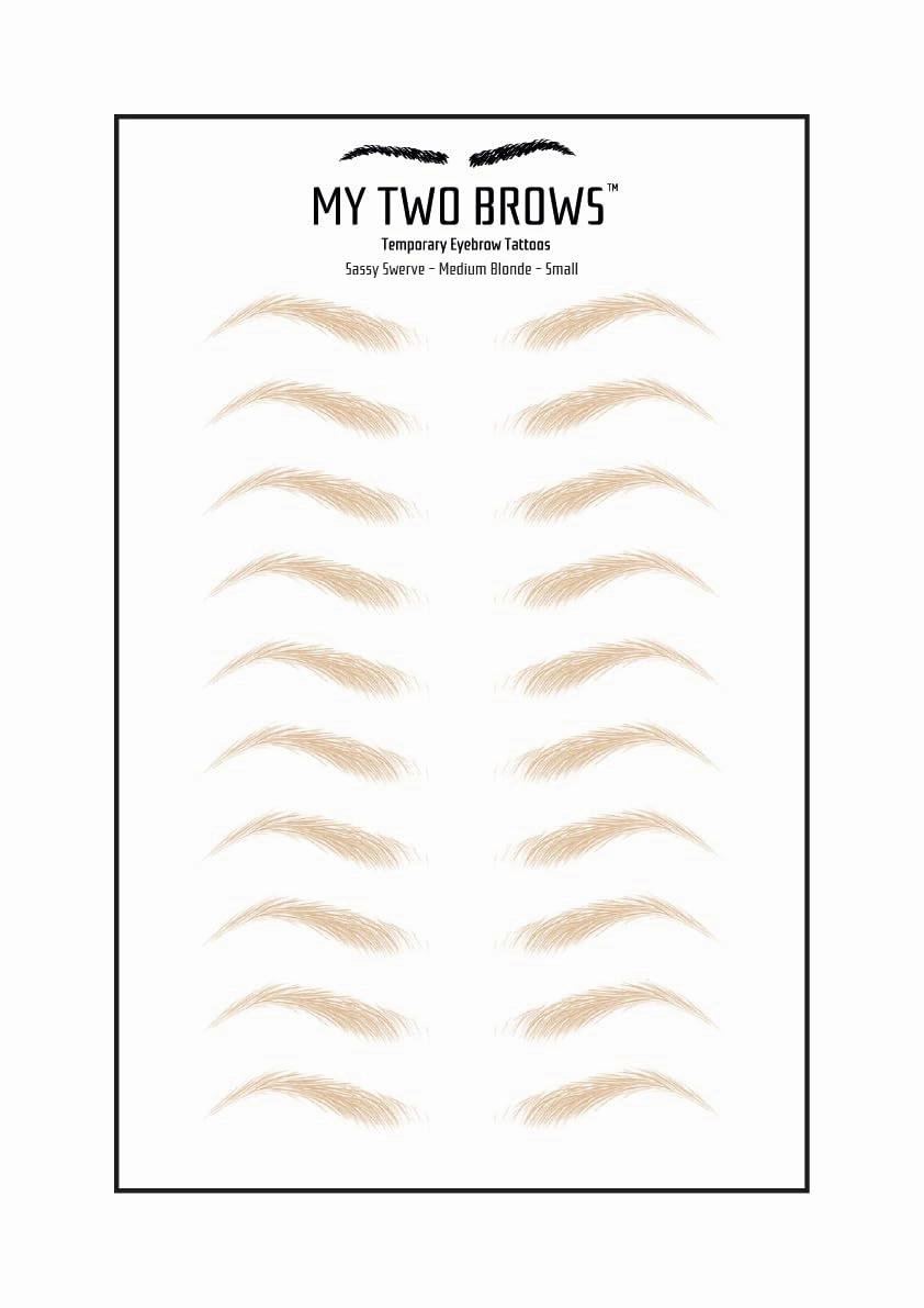 (10 pairs) Medium Blonde Temporary Eyebrow Tattoo - Small Size - Waterproof & Smudgeproof - Sassy Swerve Style Eyebrow Stickers - Sheet Lasts up to 30 Days - Won't Work on Existing Brows