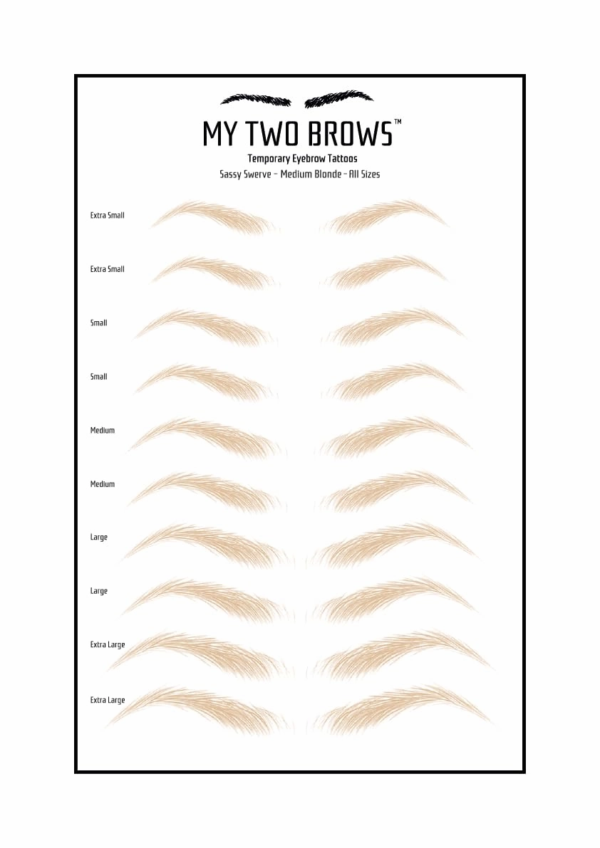 (10 pairs) Medium Blonde Temporary Eyebrow Tattoo - Small Size - Waterproof & Smudgeproof - Sassy Swerve Style Eyebrow Stickers - Sheet Lasts up to 30 Days - Won't Work on Existing Brows