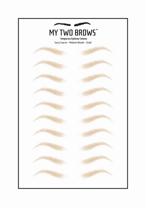 (10 pairs) Medium Blonde Temporary Eyebrow Tattoo - Small Size - Waterproof & Smudgeproof - Sassy Swerve Style Eyebrow Stickers - Sheet Lasts up to 30 Days - Won't Work on Existing Brows