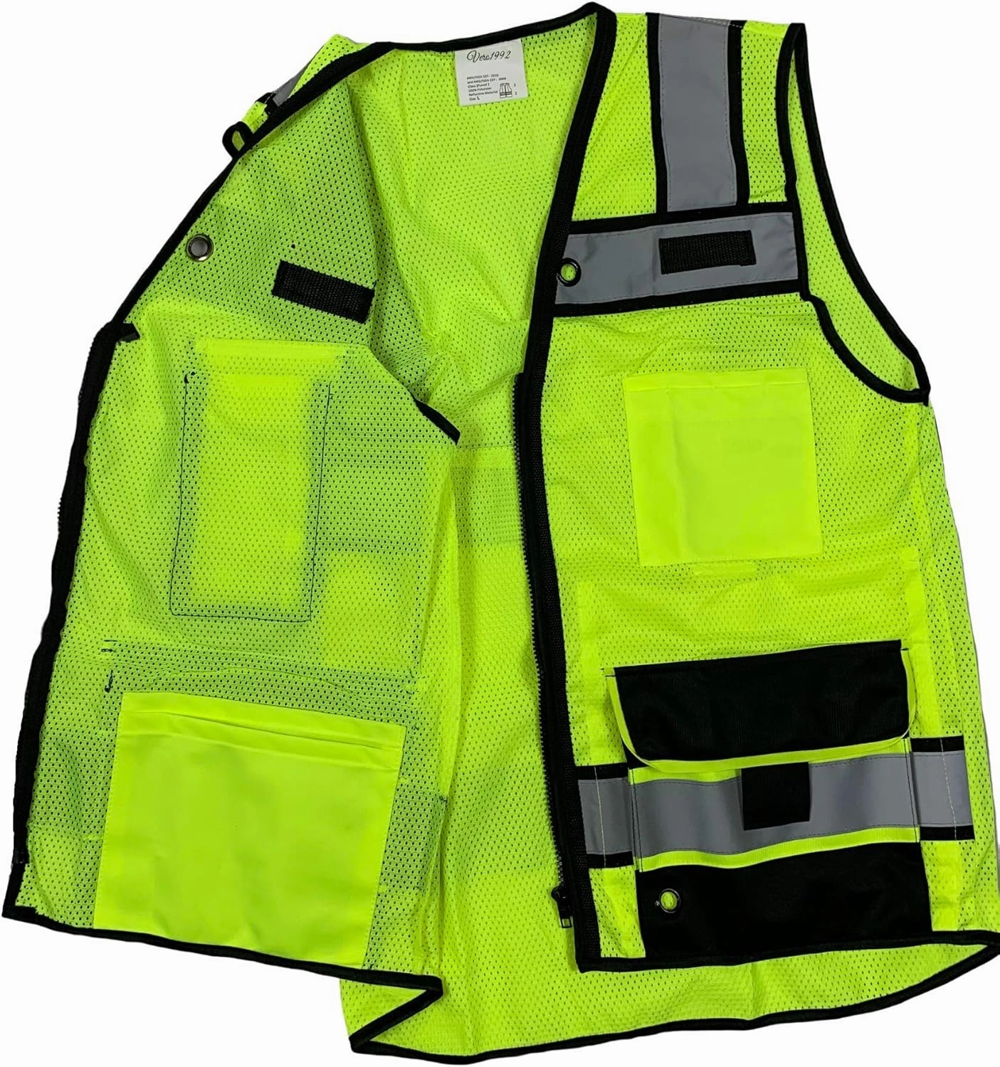 (B Engineer Safety Vest, High Visibility Reflective Safety, Vest Mesh with Zipper and pockets