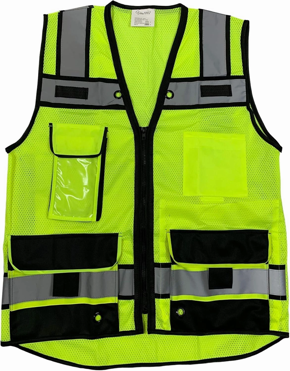 (B Engineer Safety Vest, High Visibility Reflective Safety, Vest Mesh with Zipper and pockets