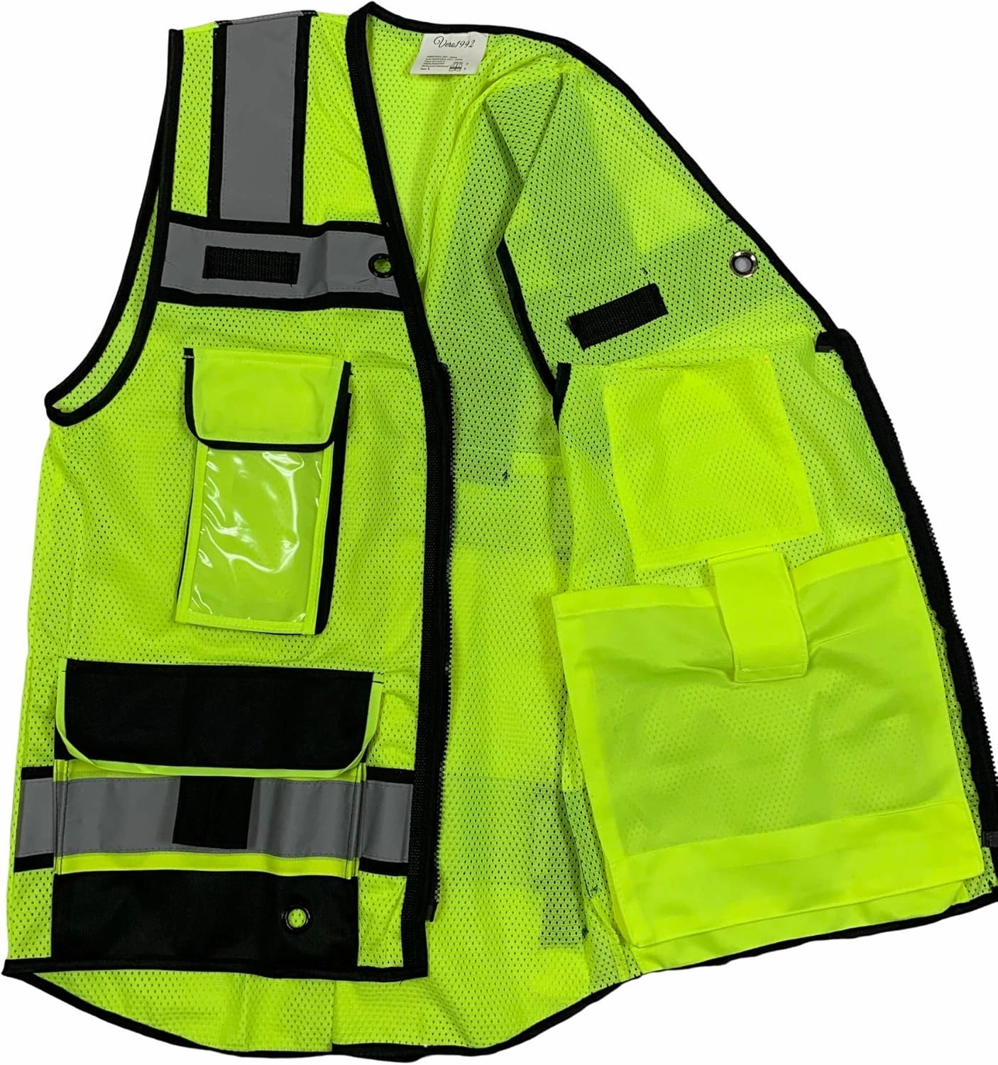 (B Engineer Safety Vest, High Visibility Reflective Safety, Vest Mesh with Zipper and pockets