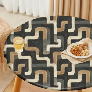 Abstract Maze Tablecloth Fitted Elastic Oil-Proof Patio Table Covers Wrinkle Resistant Round Tablecloths Waterproof for 46" - 56" Round Table