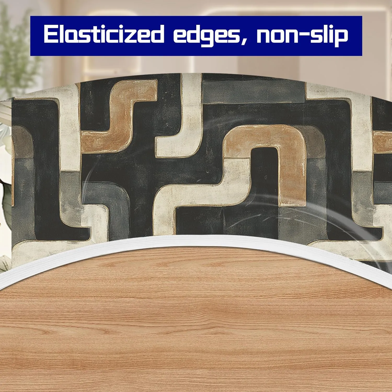 Abstract Maze Tablecloth Fitted Elastic Oil-Proof Patio Table Covers Wrinkle Resistant Round Tablecloths Waterproof for 46" - 56" Round Table