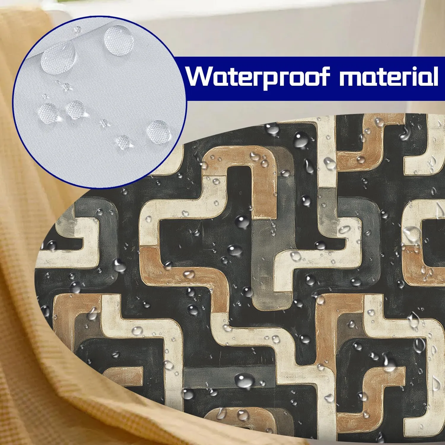Abstract Maze Tablecloth Fitted Elastic Oil-Proof Patio Table Covers Wrinkle Resistant Round Tablecloths Waterproof for 46" - 56" Round Table